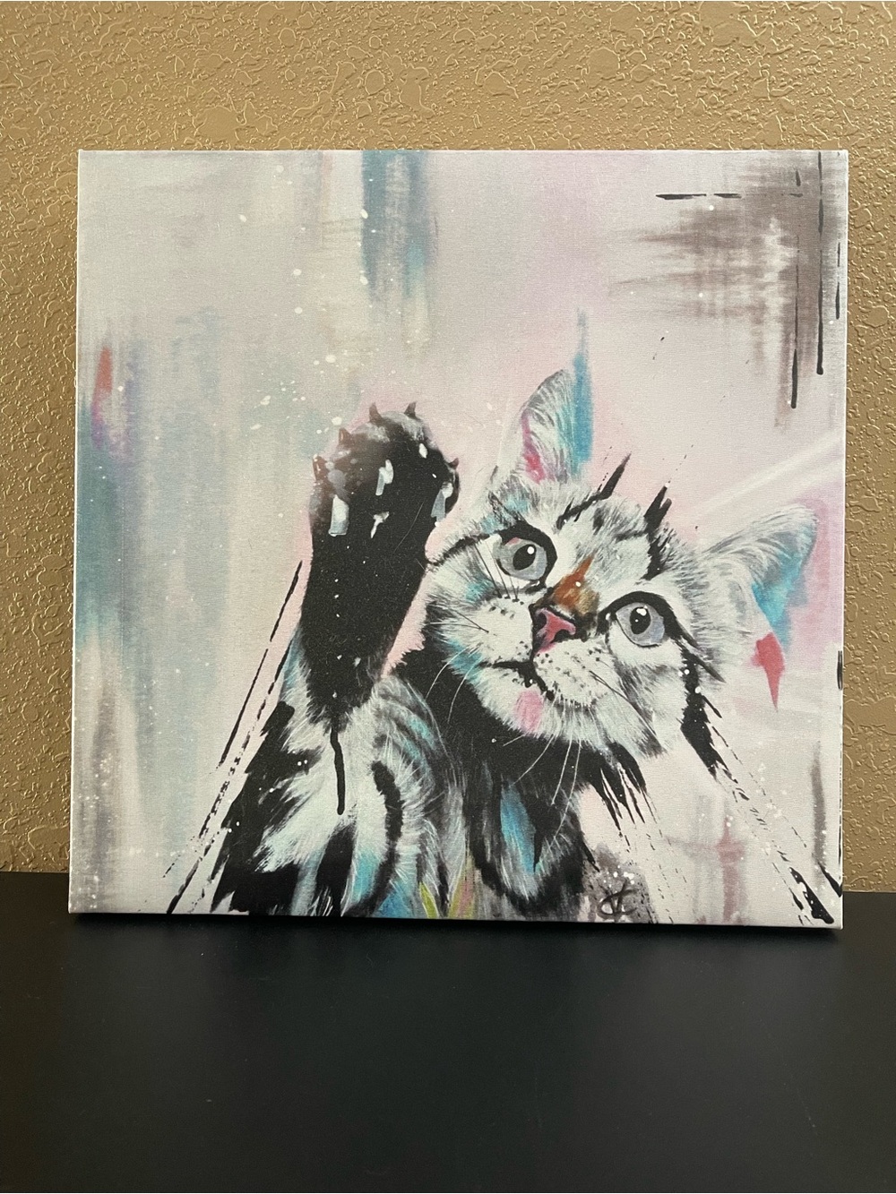 Playful Kitten Canvas Art - Pink & Blue Cat Print